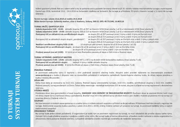 Propozice, QantoCup 2018